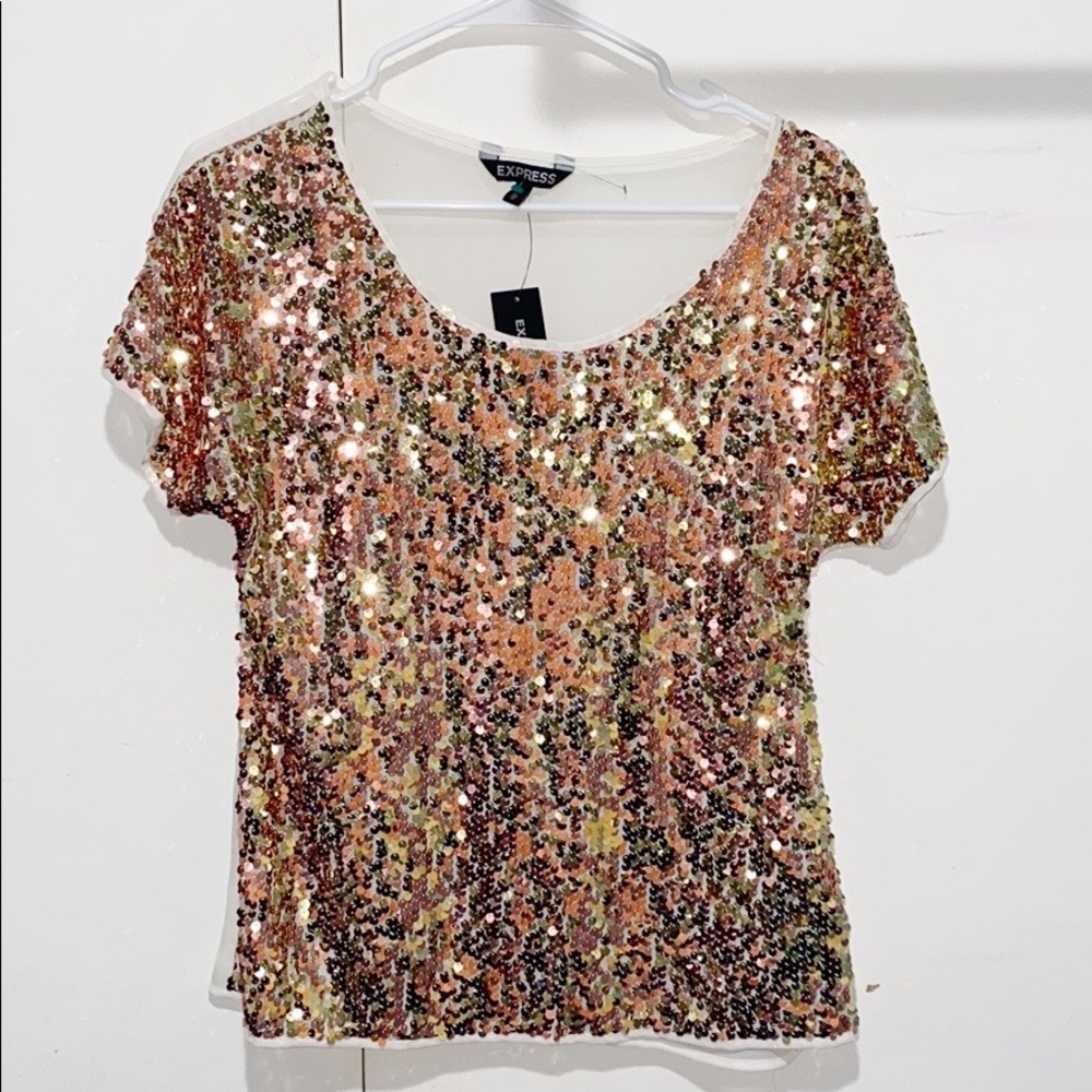 White Sequin Express Top